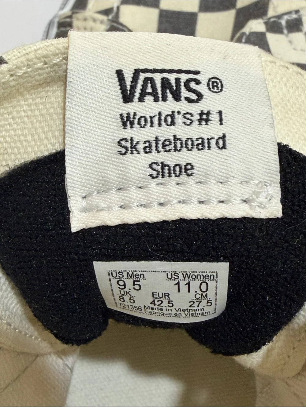 Vans Sk8-Hi Tapered Washed Checkerboard Asphalt White Sneakers Men 9.5 Wmn 11